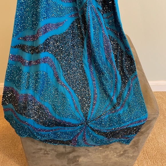 Vintage 90s Y2K 100% Silk Beaded Dress Slip Dress Backless Mermaid Prom Maxi - Picture 16 of 17